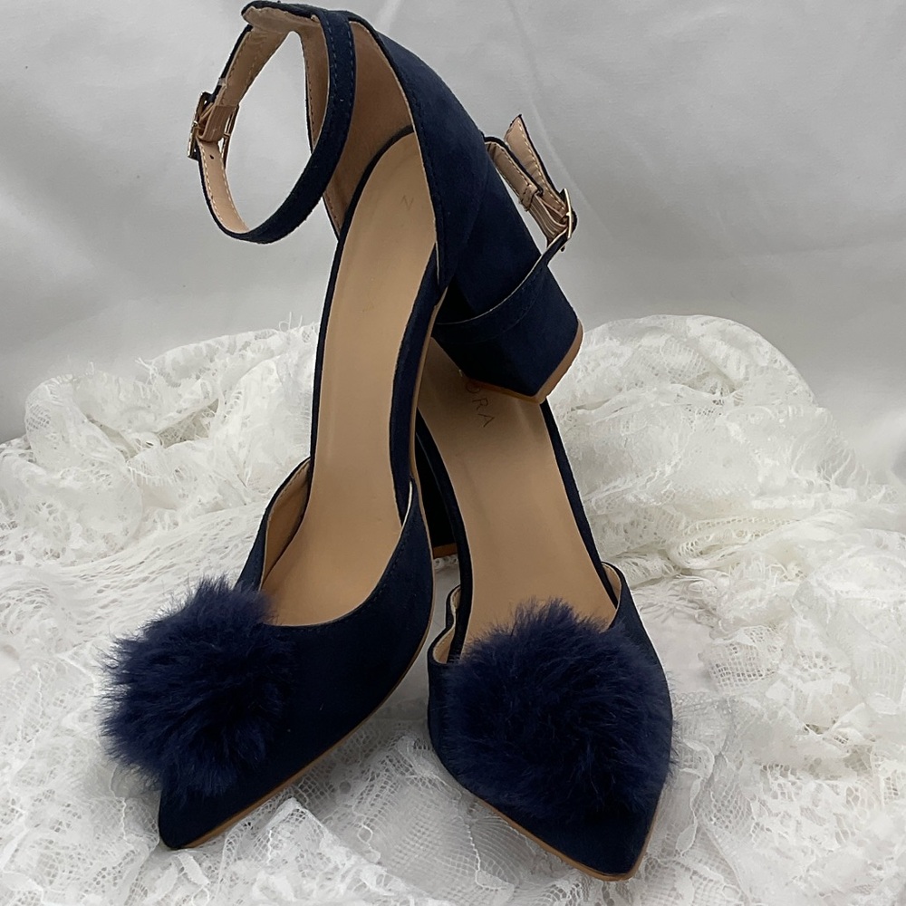 Zalore Women’s Sz6.5 Navy Blue Pointed-Toe Featuring Pom-Poms Women's Heels 0205 - Picture 12 of 15